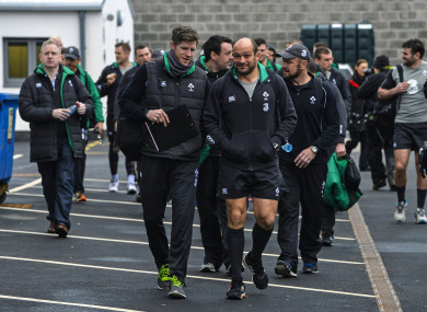 Easterby and Best lead the squad to an open training session at Kingspan Stadium in 2015.