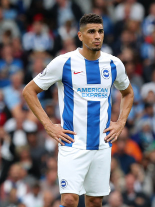 Brighton's Leon Balogun pictured during his Premier League debut against Man United.