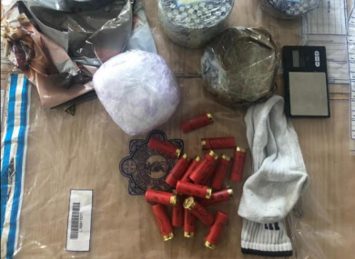 The drugs and shotgun cartridges seized by gardaí this morning.