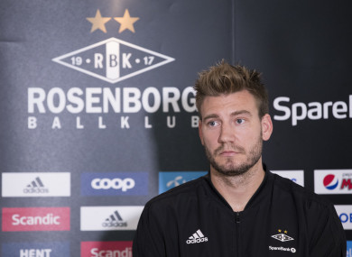 Bendtner speaking at a press conference this afternoon.