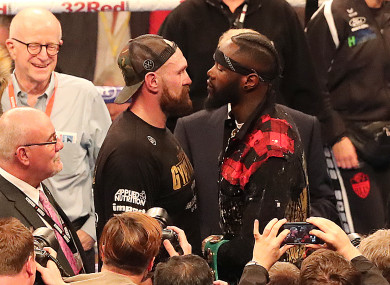 Tyson Fury and WBC heavyweight champion Deontay Wilder at Windsor Park, Belfast in August.