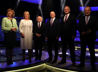 The six candidates in the RTÉ studio last night.