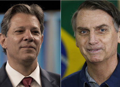 The run-off will be contested by Fernando Haddad (left) and Jair Bolsonaro (right).