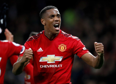 Anthony Martial celebrates scoring for Man United.