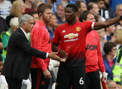 Manchester United manager Jose Mourinho and Paul Pogba