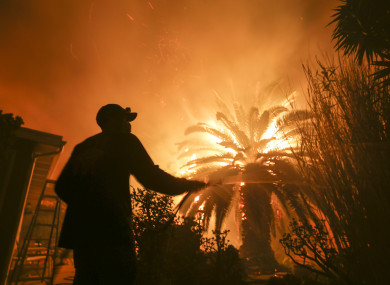 Firefighters tackling the blaze.