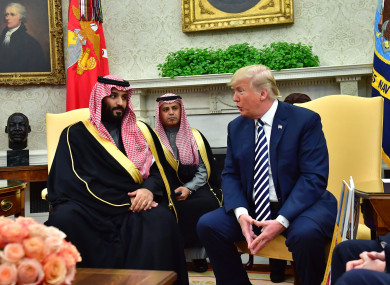 Us president Donald Trump meeting Crown Prince Mohammed bin Salman of the Kingdom of Saudi Arabia in the Oval Office