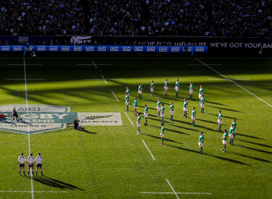 Ireland team face the Haka in a shape of eight in memory of Anthony Foley.