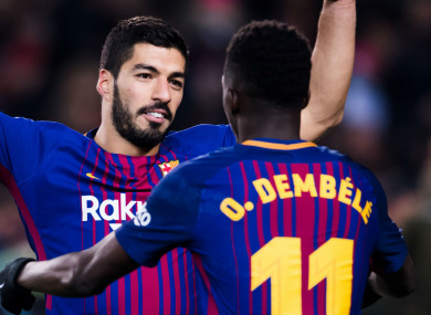 Luis Suarez and Barcelona team-mate Ousmane Dembele