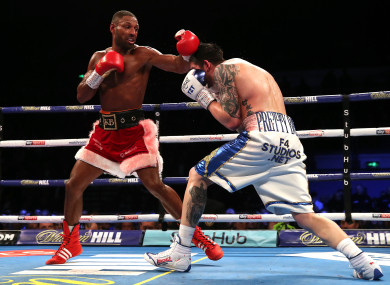 Kell Brook and Michael Zerafa in action during the Final Eliminator WBA Super-Welterweight Championship at the FlyDSA Arena, Sheffield.