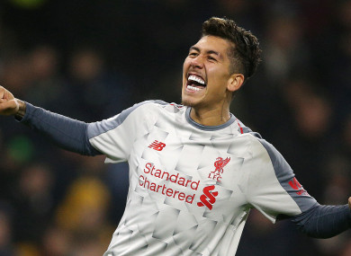 Liverpool's Roberto Firmino celebrates scoring.