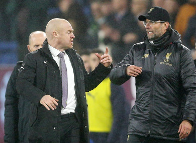 Sean Dyche and Jurgen Klopp exchange words at Turf Moor.