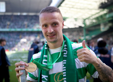 Griffiths celebrates winning the Scottish Premiership in May.