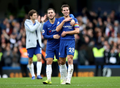 Eden Hazard and Cesar Azpilicueta celebrate at the final whistle
