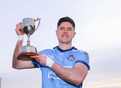 Dublin captain Conor Mullally lifts the cup.