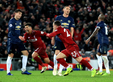 Liverpool's Xherdan Shaqiri celebrates scoring his side's third goal of the game.
