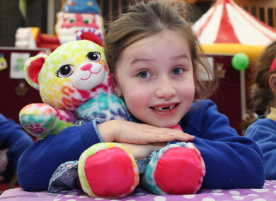 Mia from Scoil Mhuire National School, Oranmore, Co. Galway, with teddy bear, mini Mia who is suffering with a sore ear and brown paw.
