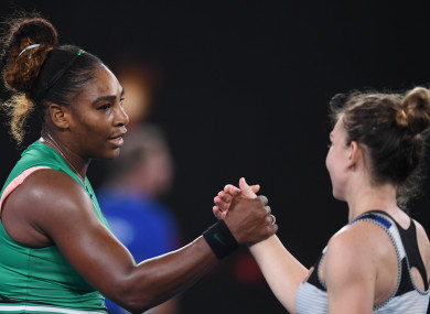 Serena Williams and Simona Halep at the end of their clash in the Australian Open.