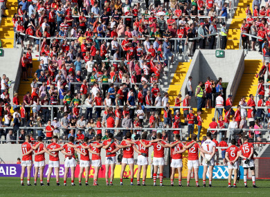 Cork's team stand for the national anthem before last year's Munster final.