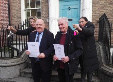 Jane (far left), David Hall, Fr Peter McVerry and Anna, in Dublin today.