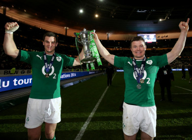 Sexton and O'Driscoll celebrate Ireland's 2014 Six Nations win.