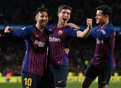 Barcelona's stars celebrate.