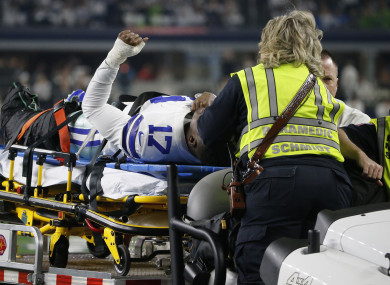 Dallas Cowboys wide receiver Allen Hurns is taken from the field after injury against the Seattle Seahawks.