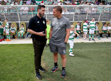 Stephen Bradley and Brendan Rodgers in Tallaght Stadium last July.