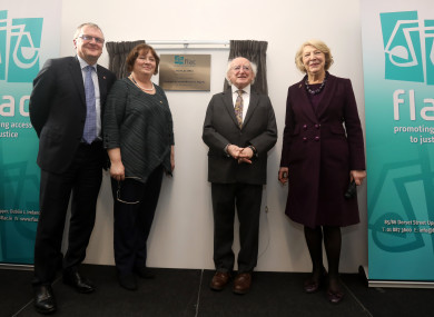 L TO R. FLAC chairperson, Peter Ward SC, FLAC chief executive, Eilis Barry with President of Ireland Michael D Higgins and his wife Sabina as he officially open the new FLAC office in Dublin.