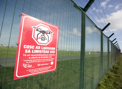 Signs advising the public that Dublin Airport is a Drone Free Zone.