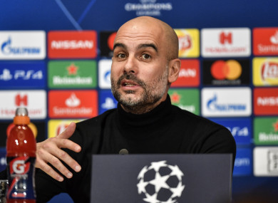 Pep Guardiola speaking at the pre-match press conference.