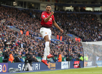 Marcus Rashford celebrates a goal.