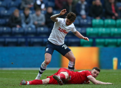 Sean Maguire in action against Jack Robinson at the weekend.