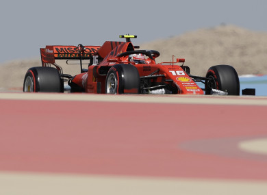 Ferrari driver Charles Leclerc during the first free practice at the Formula One Bahrain International Circuit.