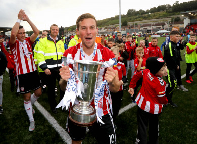Ben Fisk after Derry's EA Sports Cup final win against Cobh last September.