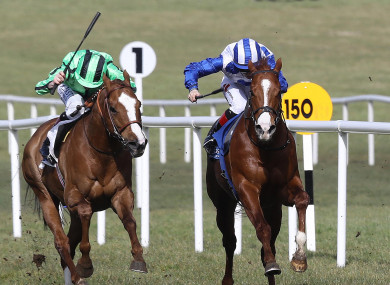 Colin Keane on Medicine Jack (centre) wins the Naas Racecourse Launches The 2018 Flat Season Handicap last time out.