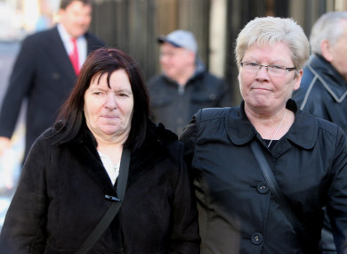 The mother of Pearse Jordan, Teresa Jordan (left) leaves a preliminary inquest into her son's shooting.