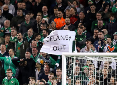 Ireland fans protest over FAI Executive Vice President John Delaney.