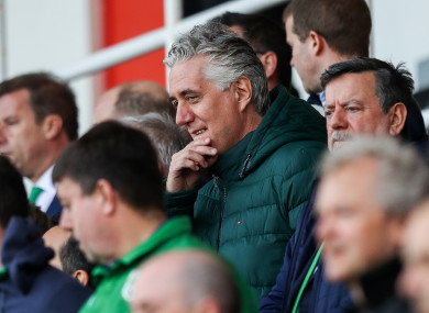 John Delaney watches on at the Victoria Stadium in Gibraltar.