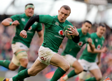 Keith Earls races clear for his try.