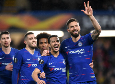 Chelsea's Pedro celebrates against Dynamo Kiev