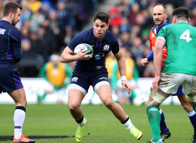 Sean Maitland in possession for Scotland against Ireland.