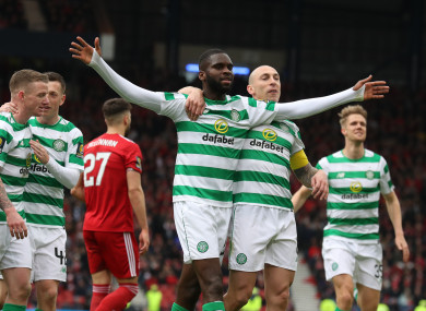 Celtic's Odsonne Edouard (centre left) celebrates scoring his side's second goal of the game.