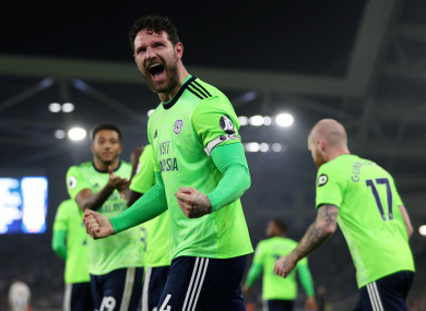 Cardiff City's Sean Morrison celebrates scoring.