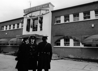 Police outside the main entrance of the Stardust after the fire.