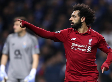 Mo Salah celebrates his goal.
