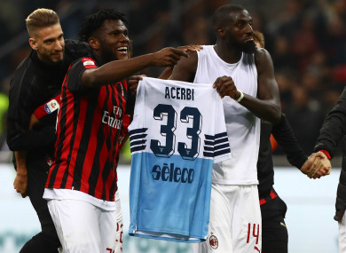 Tiemoue Bakayoko and Franck Kessie pictured after the game.