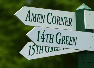 An Amen Corner sign near the 16th green of Augusta National.