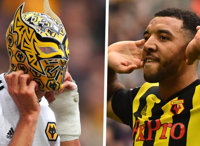 The masked man: Jimenez and Deeney yesterday.