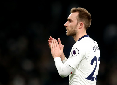 Eriksen applauding the fans after Spurs' victory over Brighton.